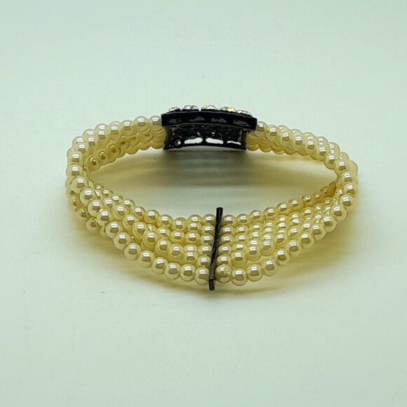 Handmade 5mm cream color 6 row faux pearl stretch party fashion bracelets - Picture 4 of 5